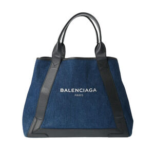 BALENCIAGA Navy Blue Cabas Indigo Black Denim Leather Handbag